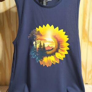 Sunflower  Sunset Reflections Graphic Muscle Tee - Navy